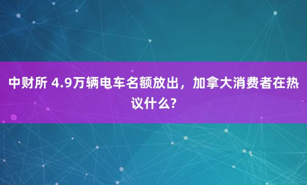 中财所 4.9万辆电车名额放出，加拿大消费者在热议什么?