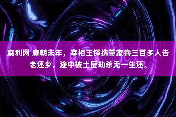 森利网 唐朝末年，宰相王铎携带家眷三百多人告老还乡，途中被土匪劫杀无一生还。